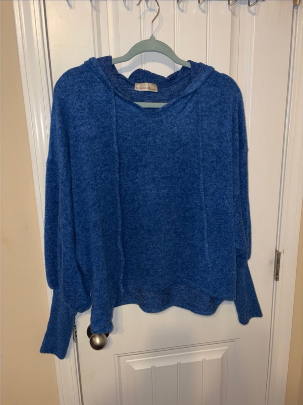 NWOT Zenana Outfitters Plush Blue Hoodie Sweater - Picture 2 of 7